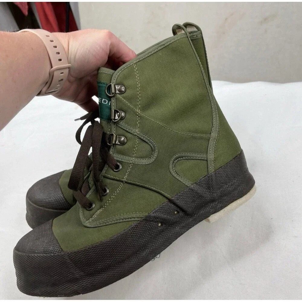 Redington Fly Fishing Wading Boots Sz 8 Olive Green Canvas Felt Sole River Gear